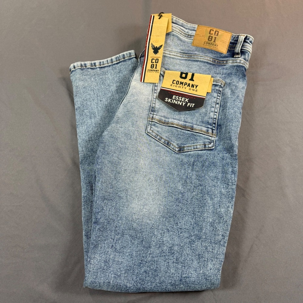 Company 81 Mens Essex Skinny Fit Jeans 36x30 Ash Blue Premium Stretch